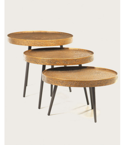 Astrid - Table basse ronde gigogne en métal doré