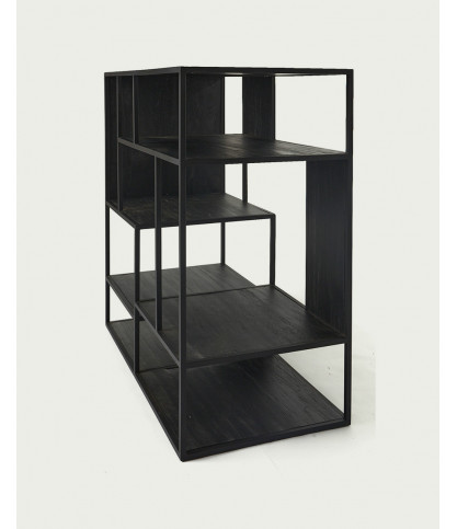 Como - Petite étagère industrielle en teck massif et métal noir