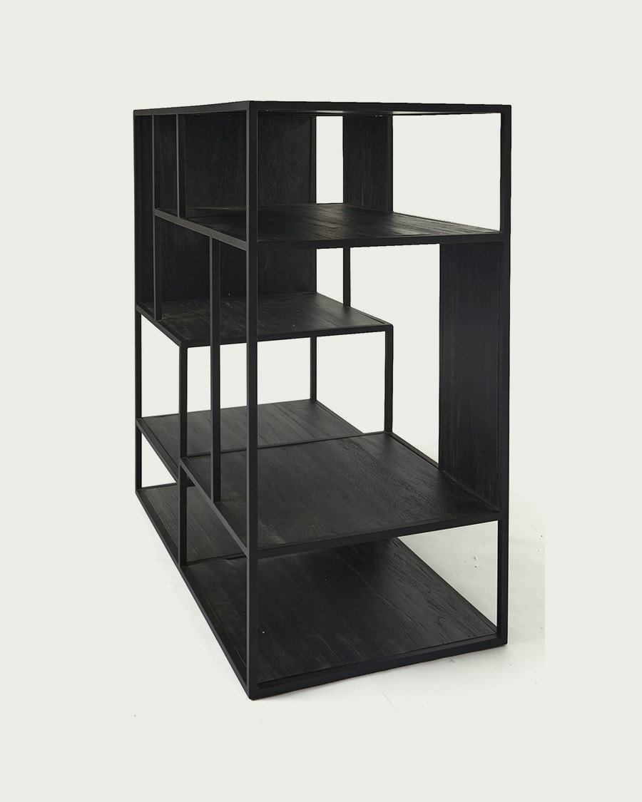 Como - Petite étagère industrielle en teck massif et métal noir