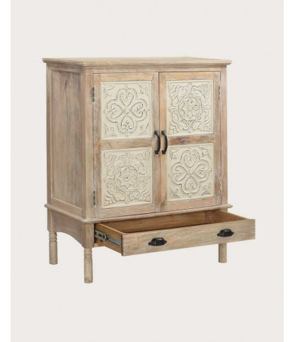 Mala - Buffet haut 2 portes en bois de manguier massif sculpté 85 cm