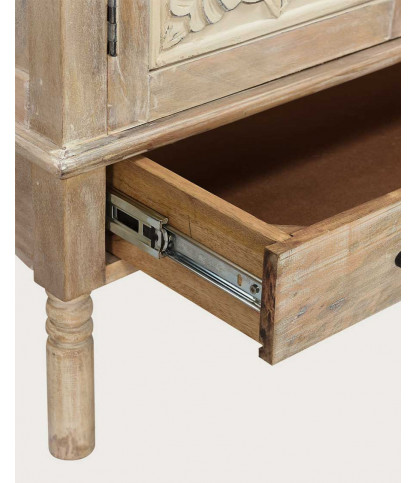 Mala - Buffet haut 2 portes en bois de manguier massif sculpté 85 cm