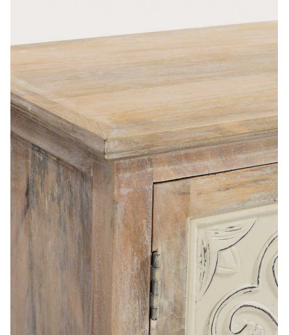 Mala - Buffet haut 2 portes en bois de manguier massif sculpté 85 cm