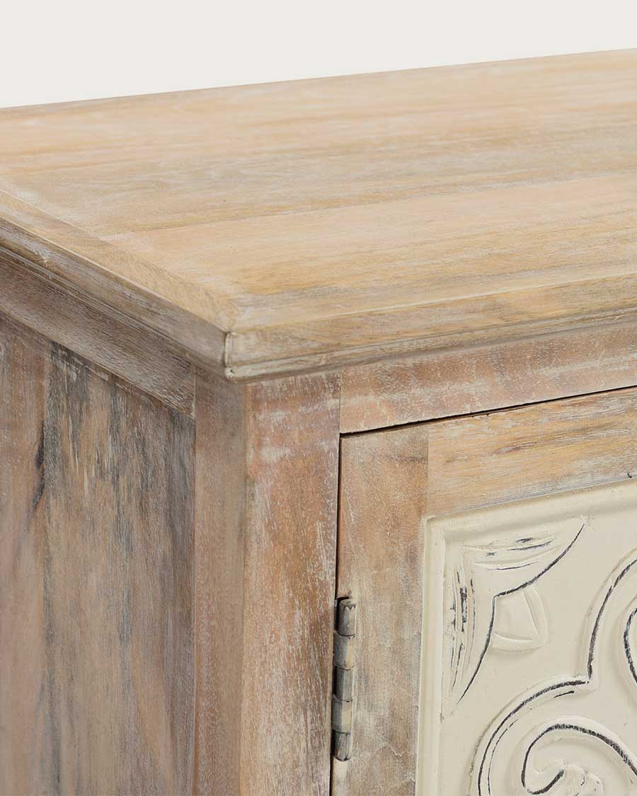 Mala - Buffet haut 2 portes en bois de manguier massif sculpté 85 cm