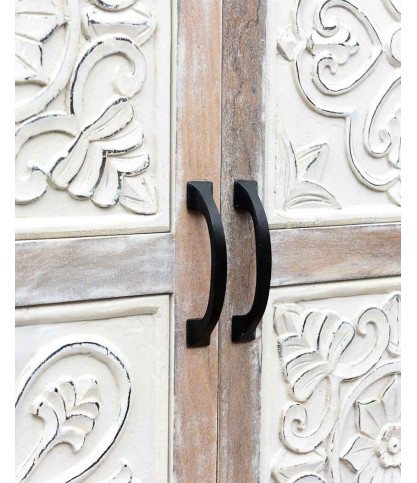 Mala - Buffet haut 2 portes en bois de manguier massif sculpté 85 cm