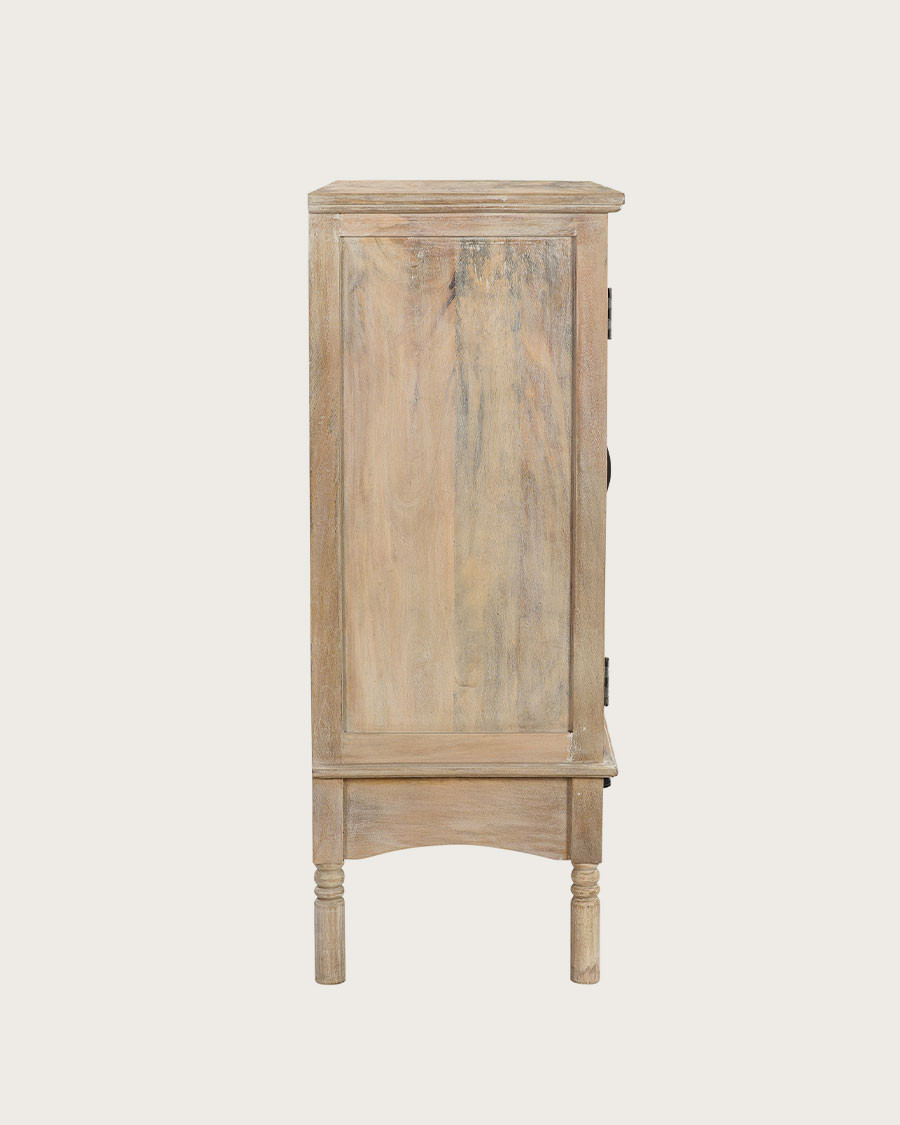 Mala - Buffet haut 2 portes en bois de manguier massif sculpté 85 cm