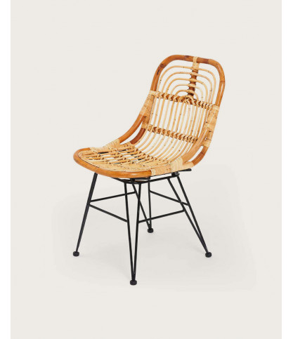 Villa- Lot de 4 chaises en rotin naturel et pied métal