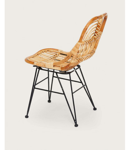 Villa- Lot de 4 chaises en rotin naturel et pied métal