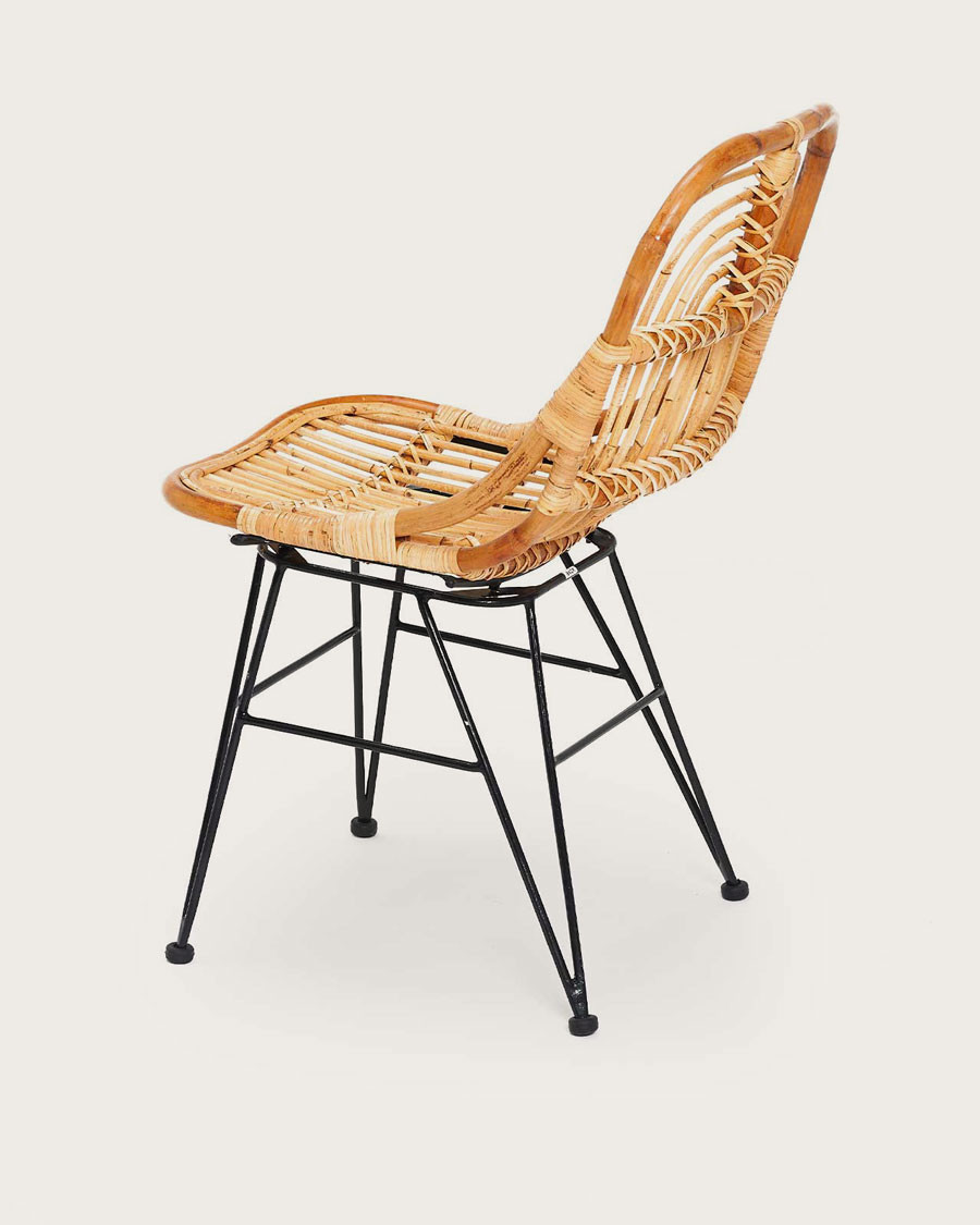 Villa- Lot de 4 chaises en rotin naturel et pied métal