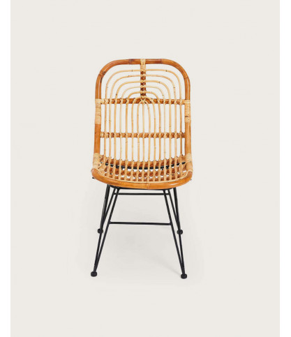 Villa- Lot de 4 chaises en rotin naturel et pied métal