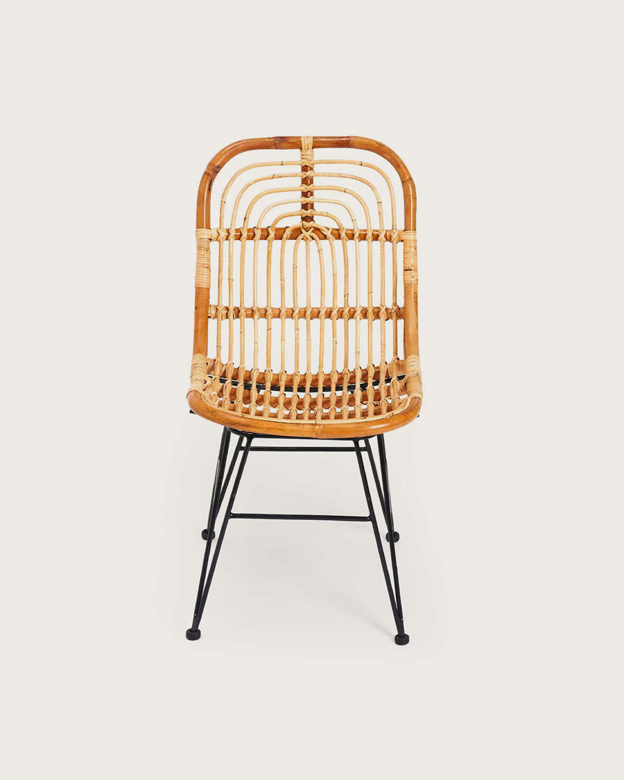 Villa- Lot de 4 chaises en rotin naturel et pied métal