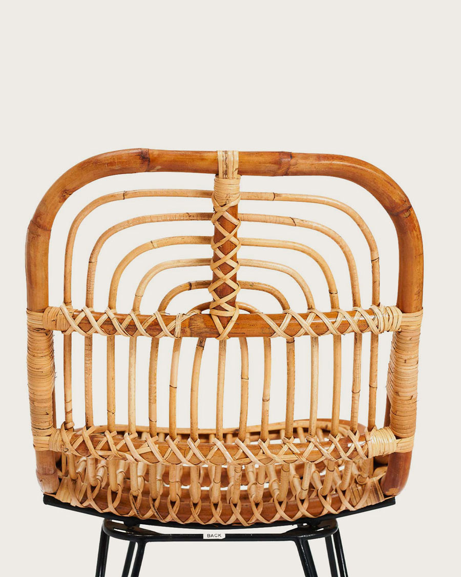 Villa- Lot de 4 chaises en rotin naturel et pied métal