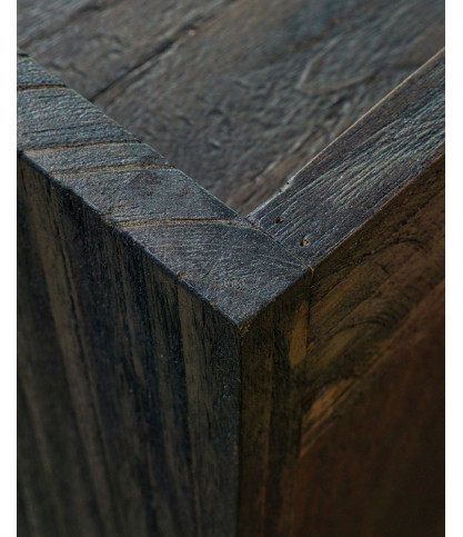 Sanaa- Meuble TV noir porte coulissante en Mindy massif et cannage