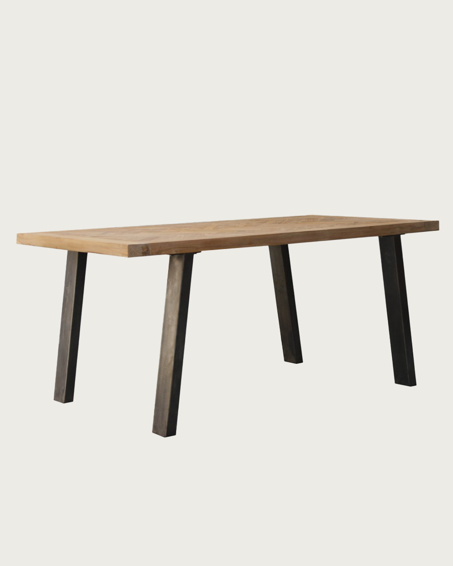 Kendari - Table repas en teck massif motif chevron L170 cm 8 pers.