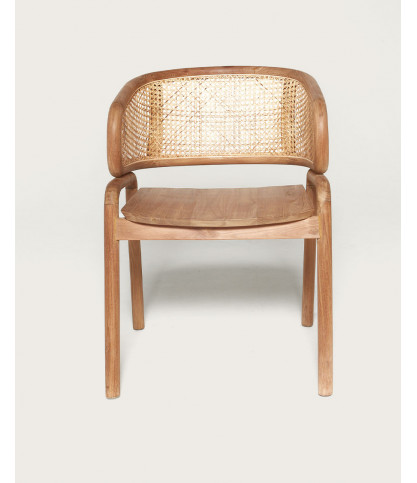 Moon - Chaise en teck massif et cannage rotin