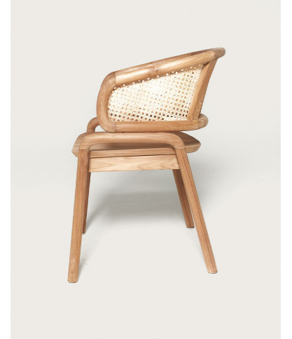 Moon - Chaise en teck massif et cannage rotin