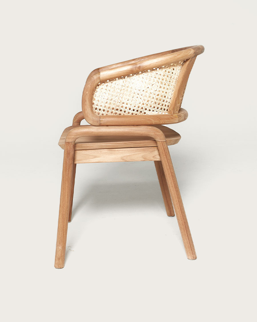 Moon - Chaise en teck massif et cannage rotin