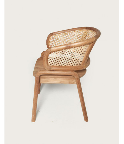 Moon - Chaise en teck massif et cannage rotin