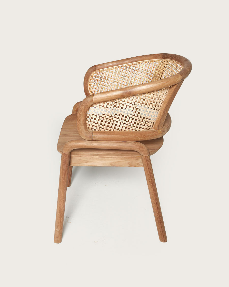 Moon - Chaise en teck massif et cannage rotin