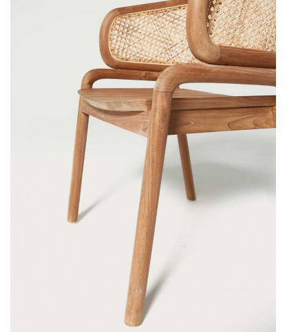 Moon - Chaise en teck massif et cannage rotin