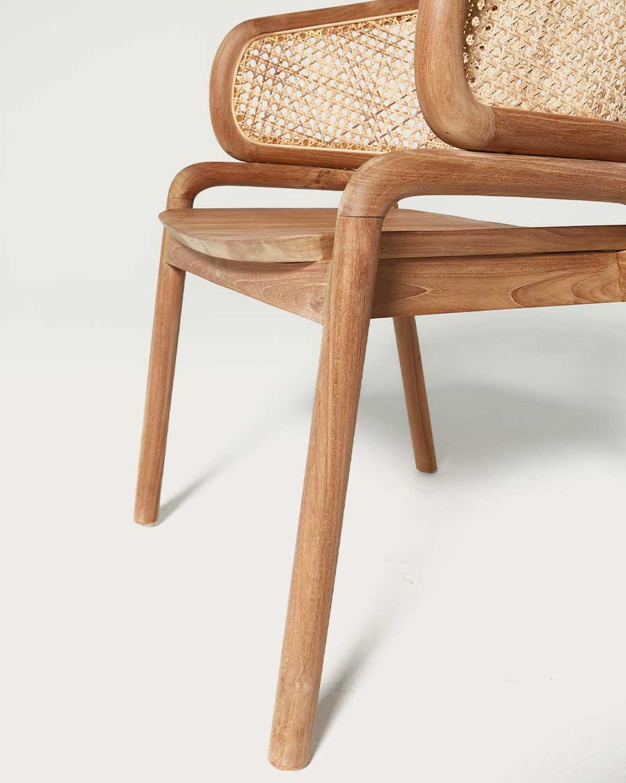 Moon - Chaise en teck massif et cannage rotin