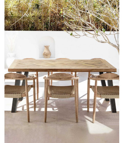 Kendari - Table repas en teck massif motif chevron L170 cm 8 pers.
