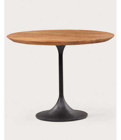 Eclipse - Table repas ronde industrielle en teck massif et pied métal
