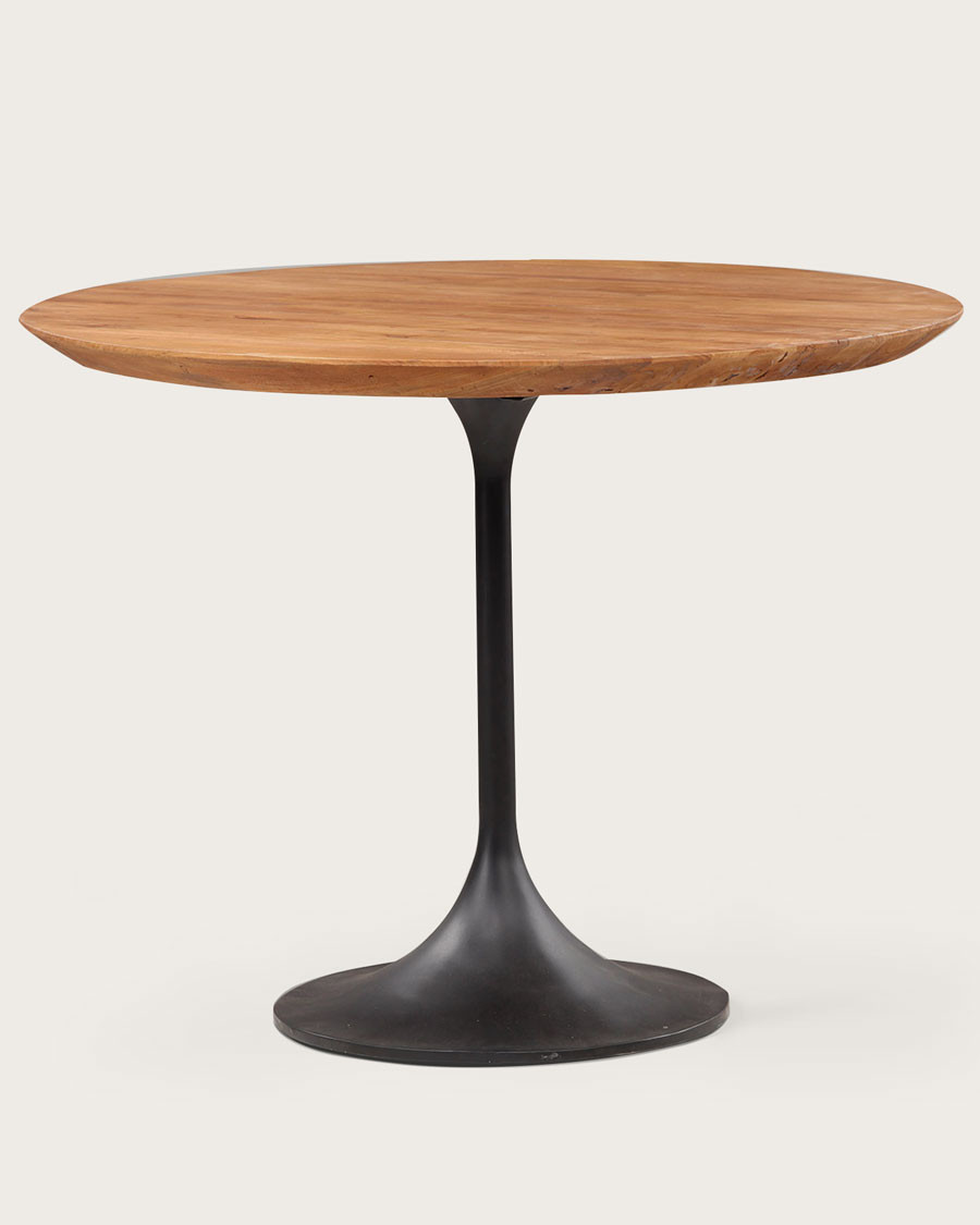 Eclipse - Table repas ronde industrielle en teck massif et pied métal