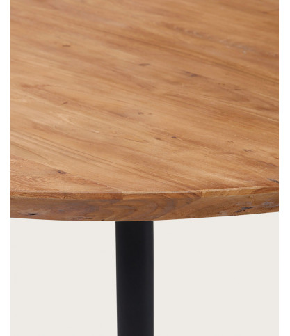 Eclipse - Table repas ronde industrielle en teck massif et pied métal