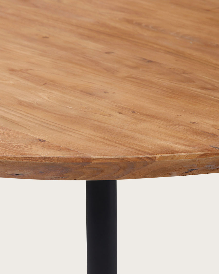 Eclipse - Table repas ronde industrielle en teck massif et pied métal