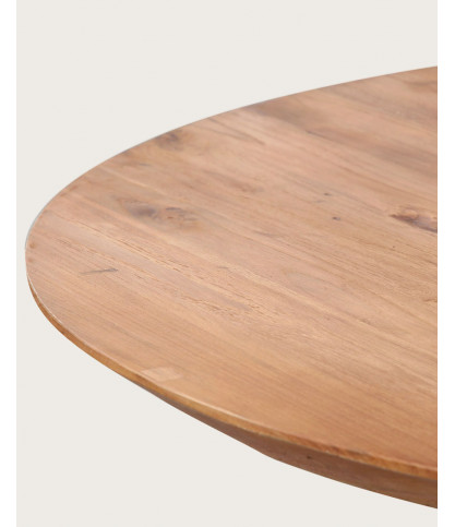 Eclipse - Table repas ronde industrielle en teck massif et pied métal