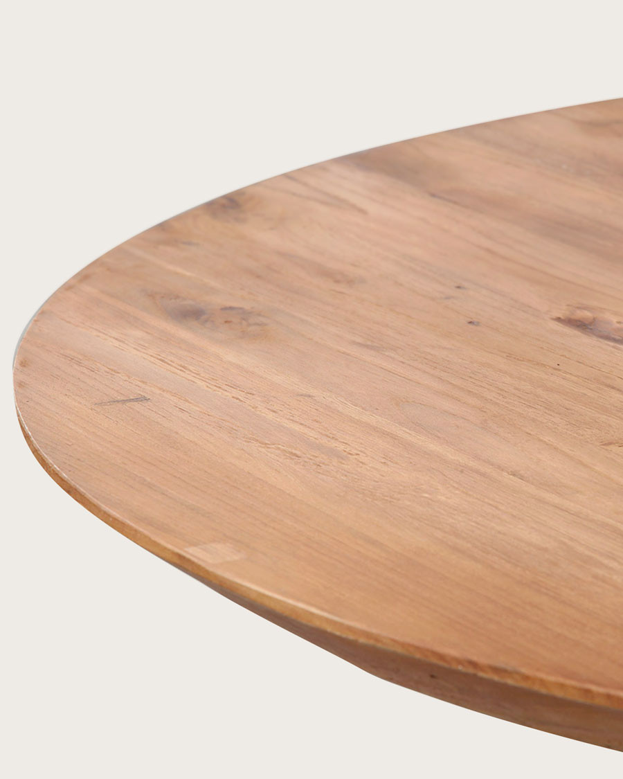 Eclipse - Table repas ronde industrielle en teck massif et pied métal