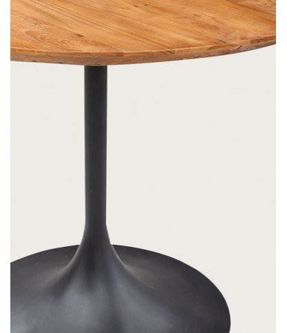 Eclipse - Table repas ronde industrielle en teck massif et pied métal