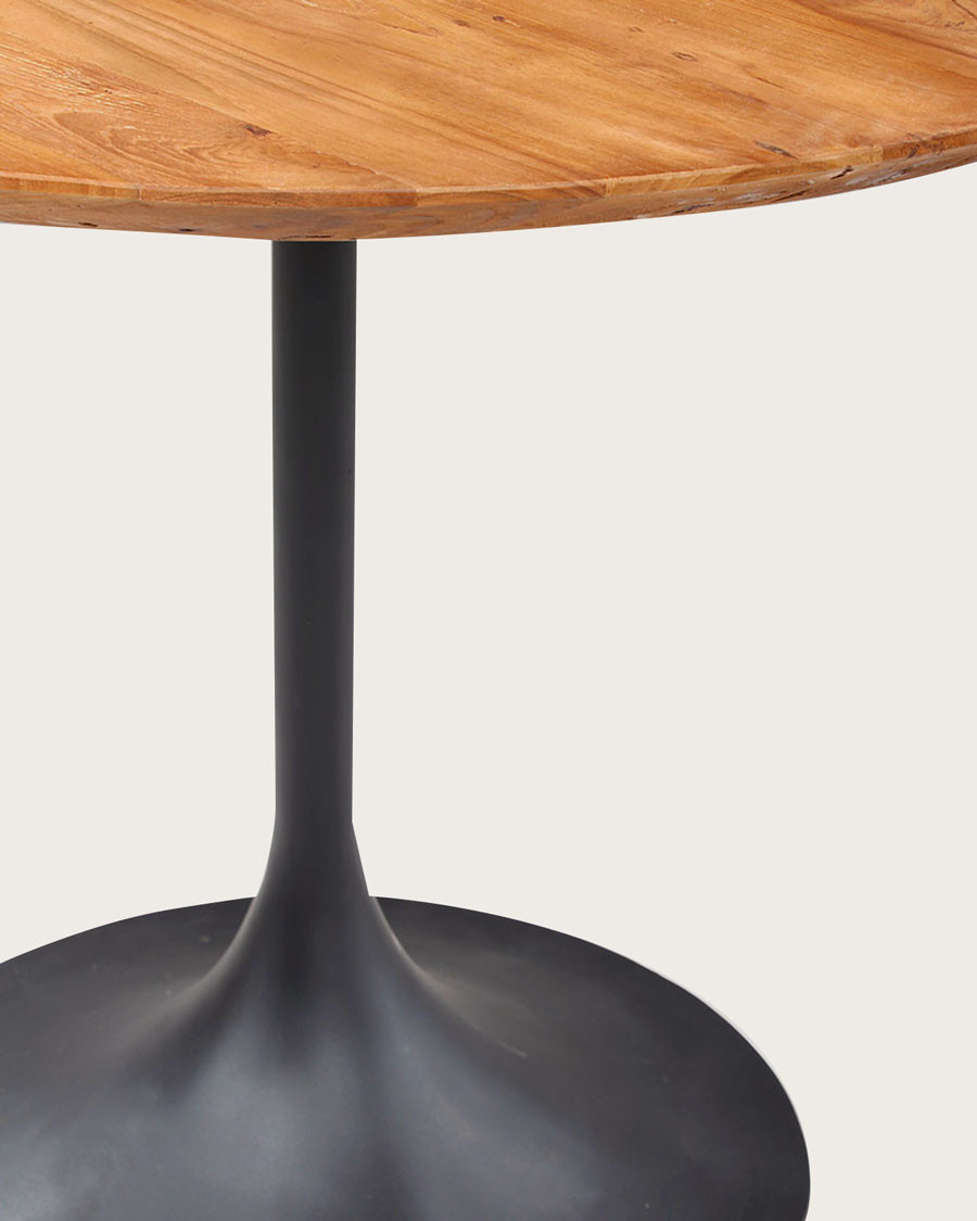 Eclipse - Table repas ronde industrielle en teck massif et pied métal