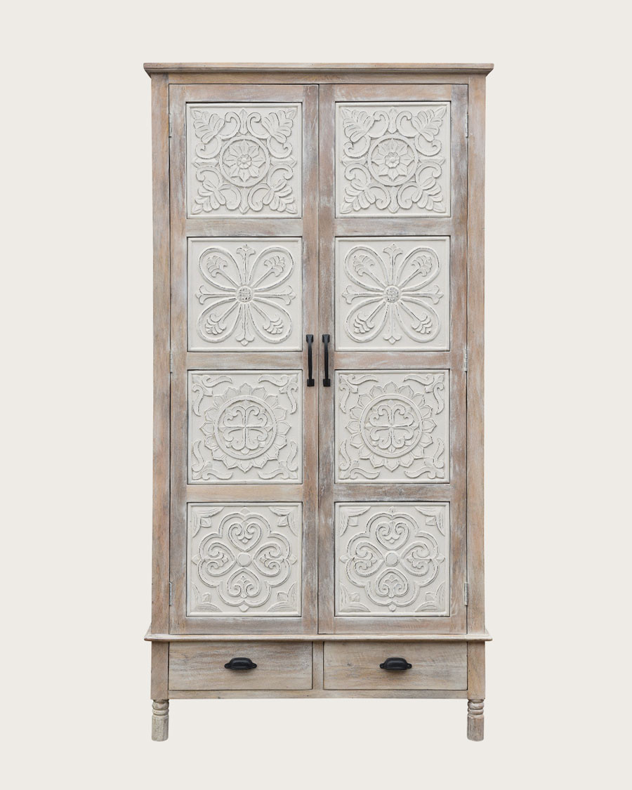 Mala - Armoire 2 portes en manguier massif cérusé