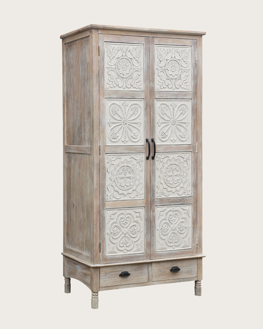 Mala - Armoire 2 portes en manguier massif cérusé