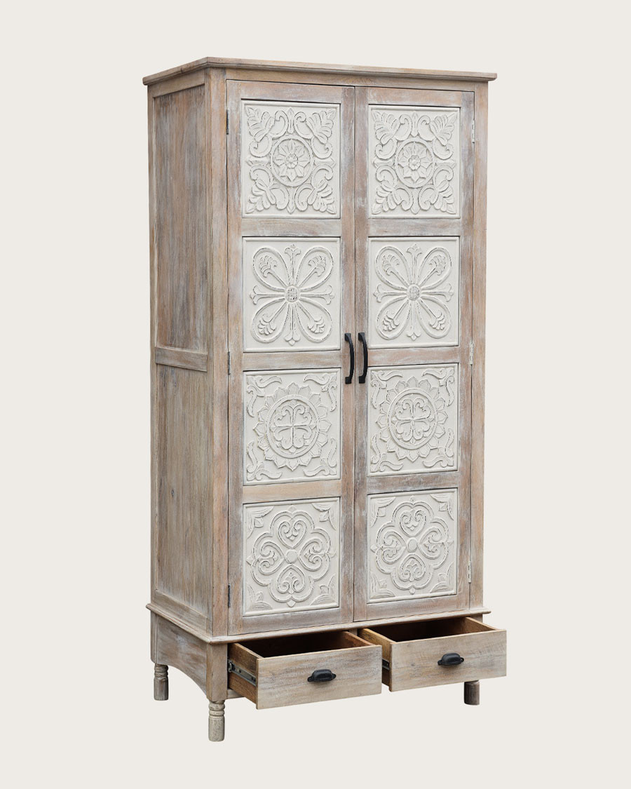 Mala - Armoire 2 portes en manguier massif cérusé