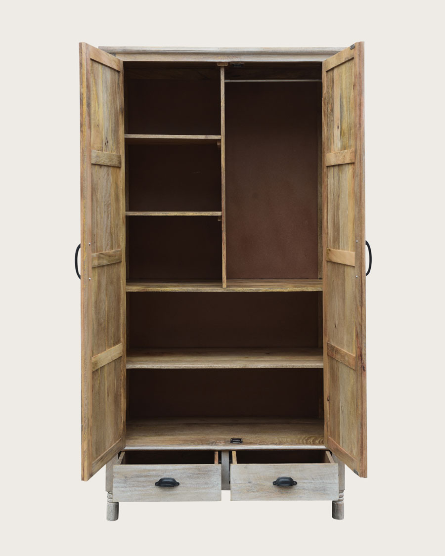 Mala - Armoire 2 portes en manguier massif cérusé