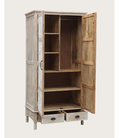 Mala - Armoire 2 portes en manguier massif cérusé