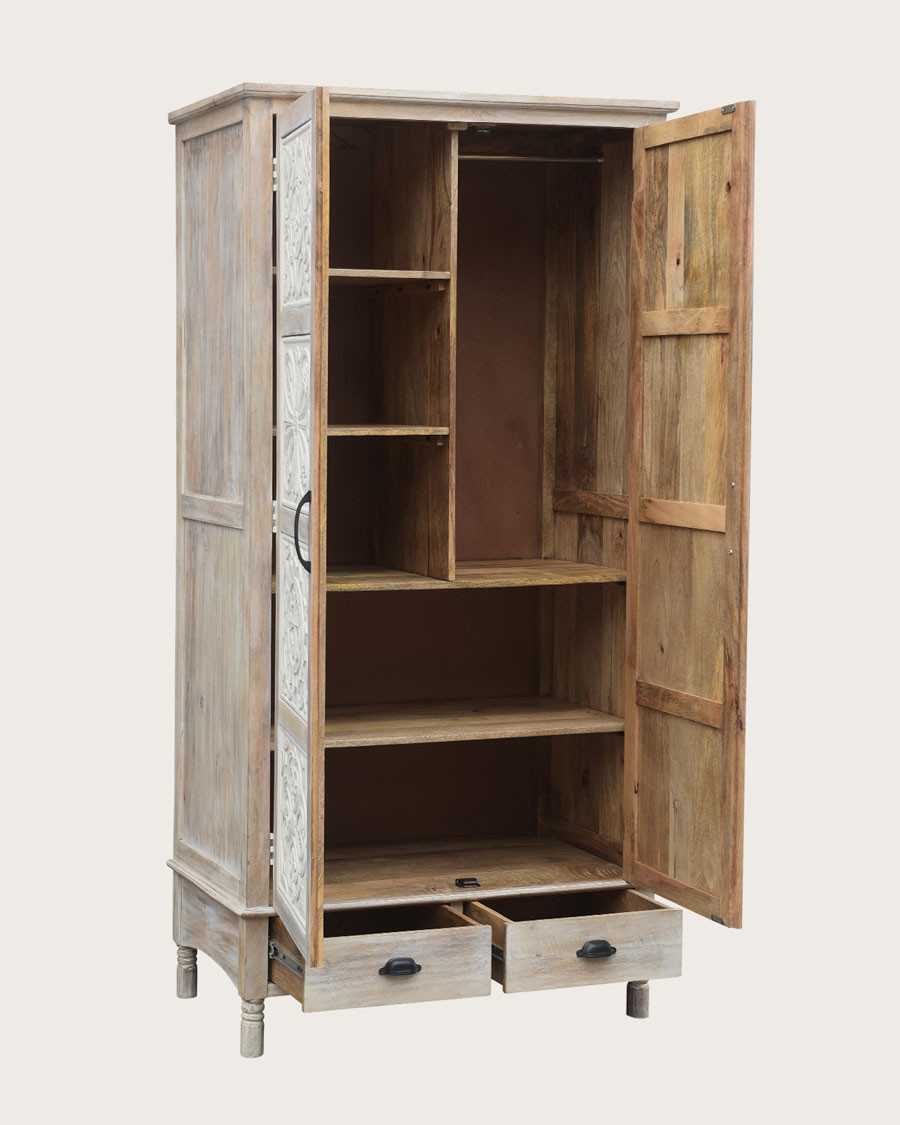 Mala - Armoire 2 portes en manguier massif cérusé