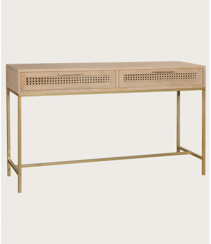 Siam - Console en Mindy massif et cannage avec 2 tiroirs