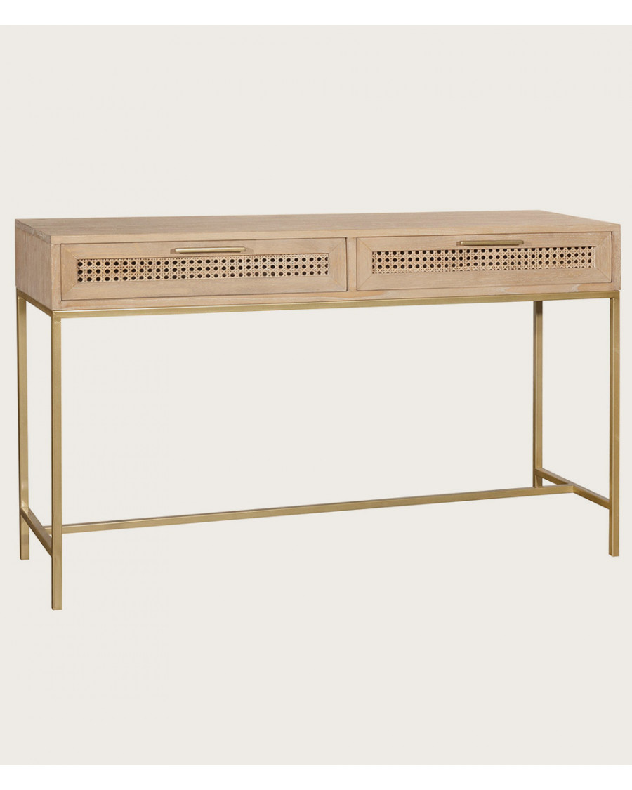Siam - Console en Mindy massif et cannage avec 2 tiroirs