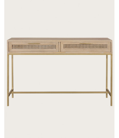 Siam - Console en Mindy massif et cannage avec 2 tiroirs