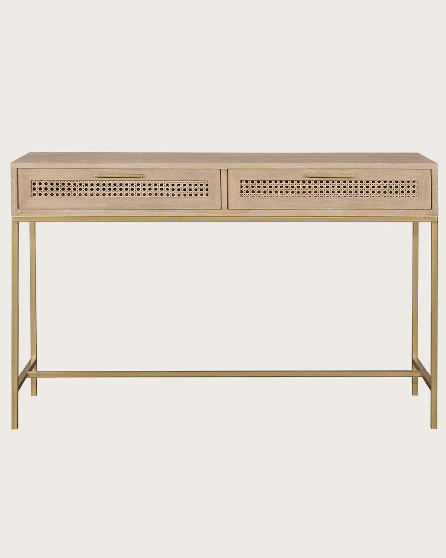 Siam - Console en Mindy massif et cannage avec 2 tiroirs