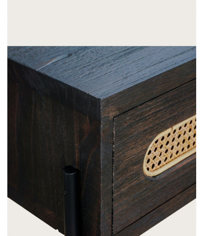 Sanaa - Console noire 2 tiroirs en Mindy massif et cannage