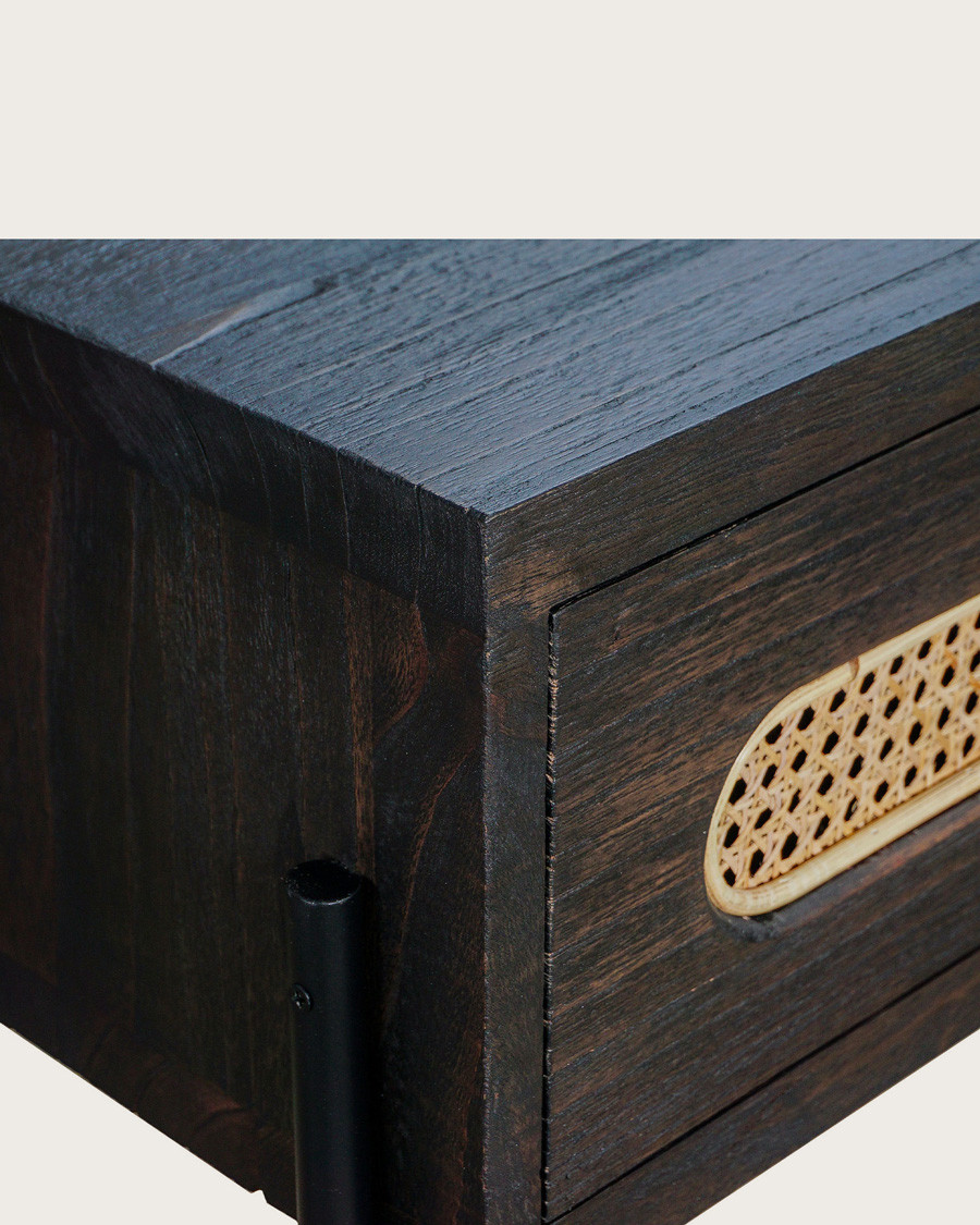 Sanaa - Console noire 2 tiroirs en Mindy massif et cannage