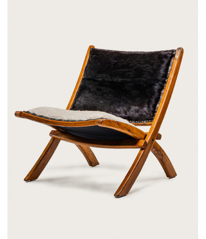 Leela - Fauteuil en teck massif et peau de chèvre