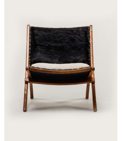 Leela - Fauteuil en teck massif et peau de chèvre