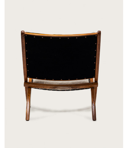Leela - Fauteuil en teck massif et peau de chèvre