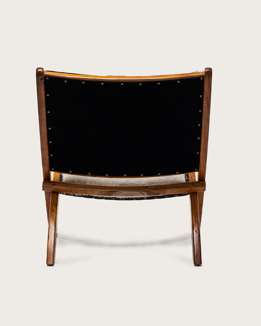 Leela - Fauteuil en teck massif et peau de chèvre