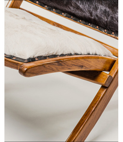 Leela - Fauteuil en teck massif et peau de chèvre